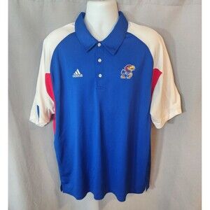 Adidas Kansas Jayhawks Polo Shirt ClimaCool Polyester Mens XL Blue White Red‎
